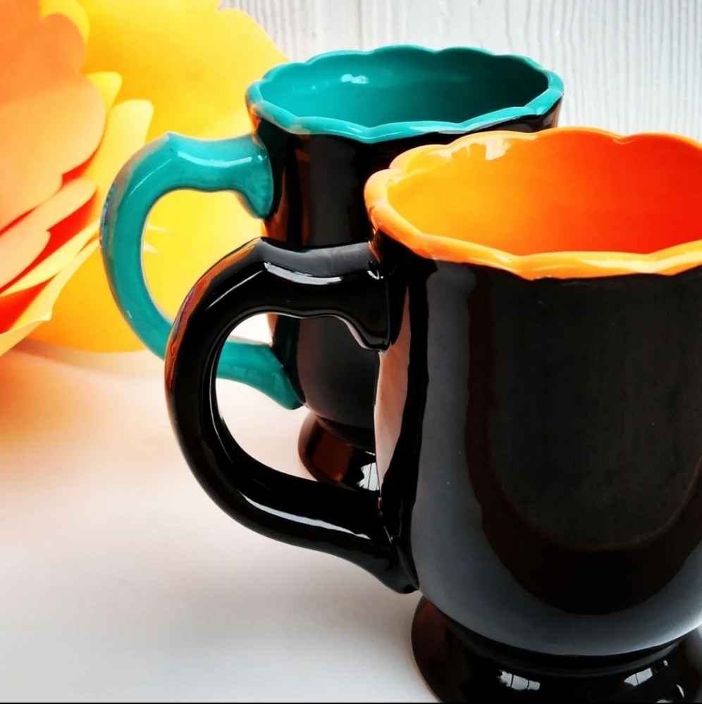 Dia de los Muertos Mug Set Turquoise Orange Plant Pot - Picture 2 of 6